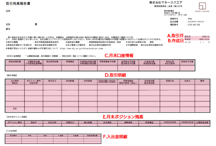 取引残高報告書の見方