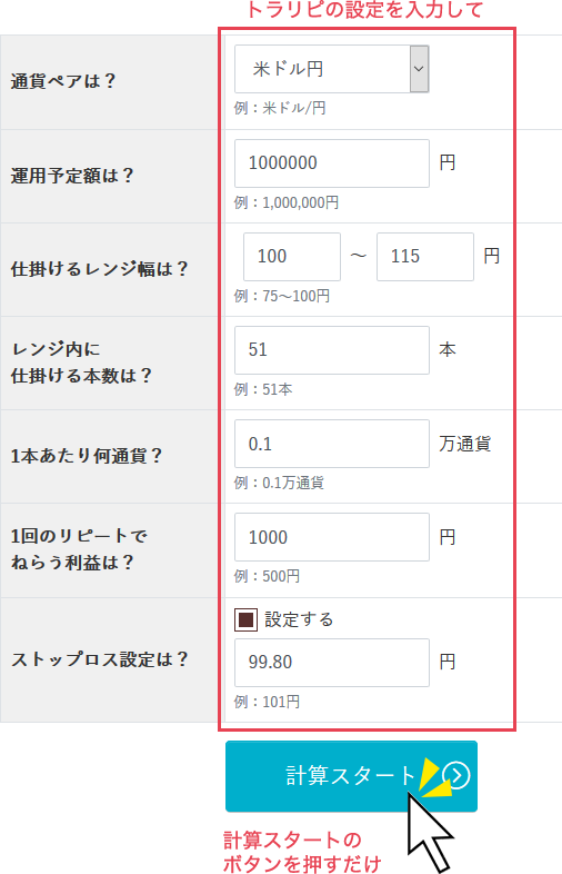 試算表の入力画面