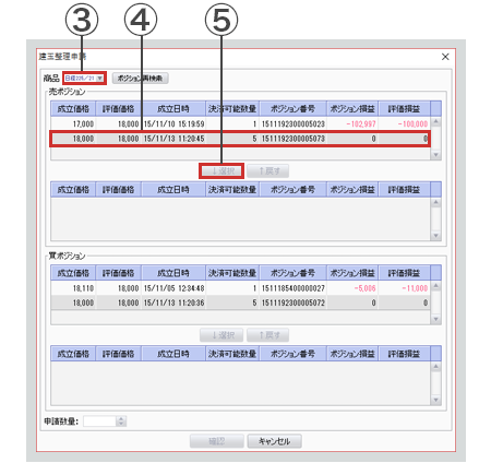 PC取引ツール建玉整理申請