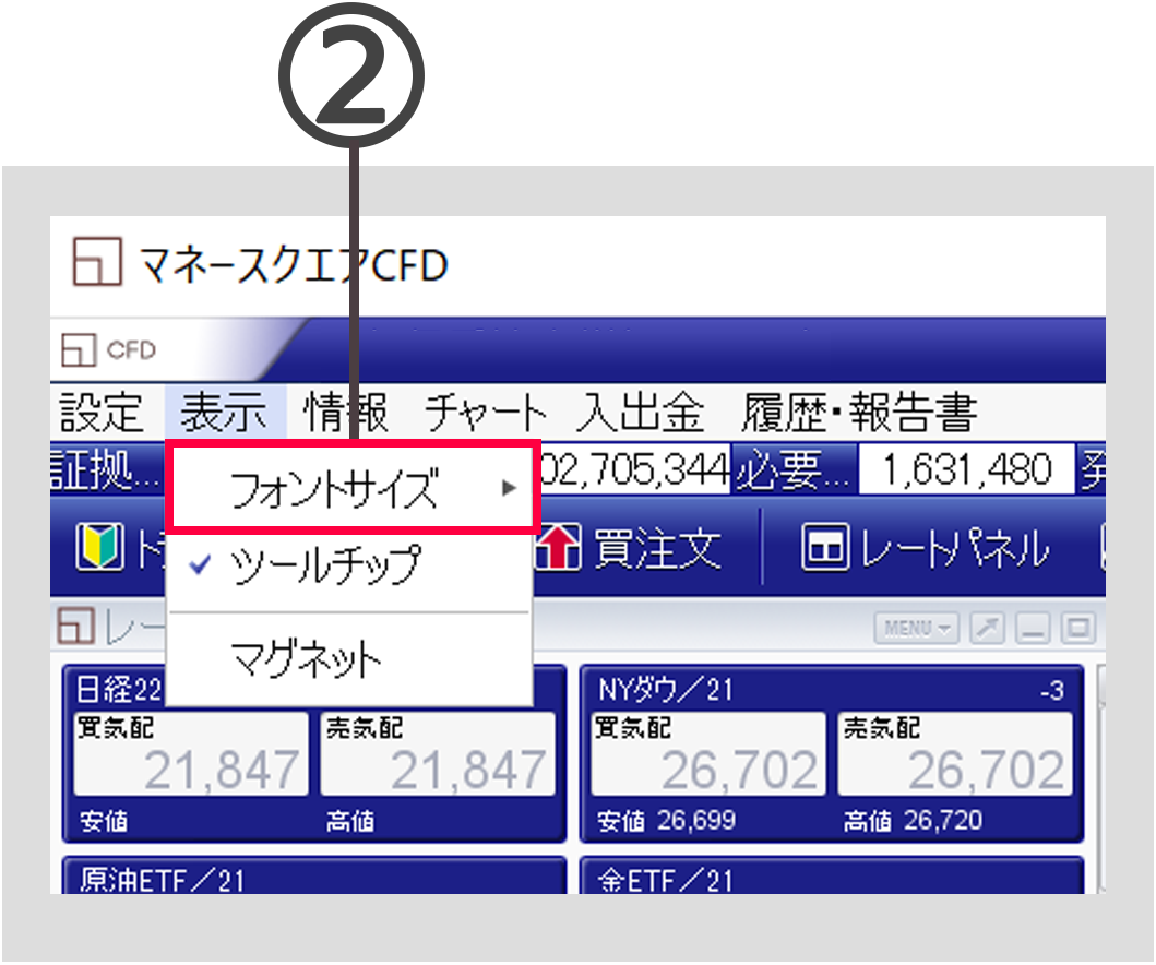 PC取引ツールフォントサイズの調整