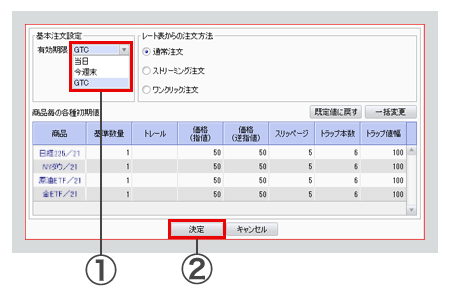 PC取引ツール注文設定