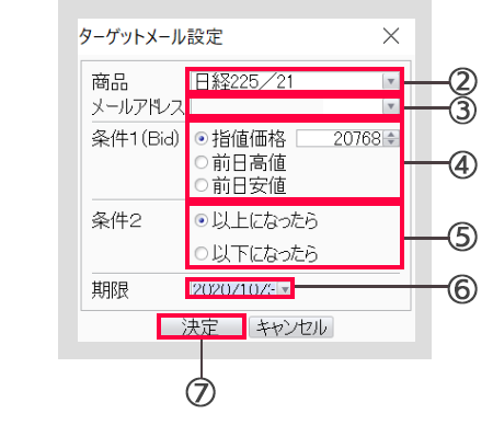 PC取引ツールターゲットメール設定