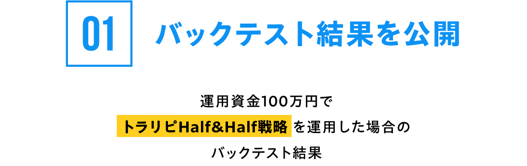 [01]バックテスト結果を大公開 運用資金100万円でトラリピHalf＆Half戦略を運用した場合のバックテスト結果