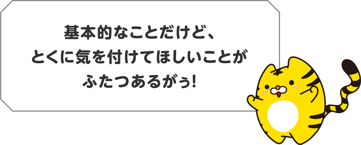 とくに気を付けてほしいことがふたつあるがぅ！