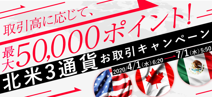 取引高に応じて、最大50,000ポイント!北米3通貨お取引キャンペーン